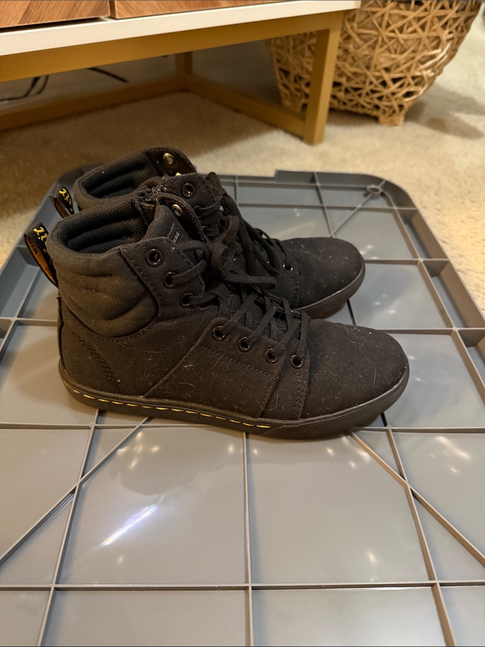 Black Dr. Martens Rozarya canvas casual boots.